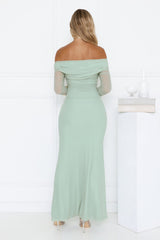 Glam Mesh Off-Shoulder Maxi Dress Mint