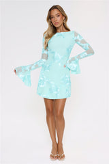 Love Breezy Long Sleeve Mesh Mini Dress Aqua