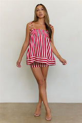 Sailing Away Striped Tie Shoulder Top Red