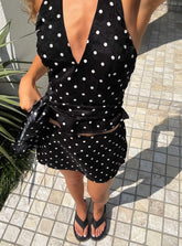 Beffanie Halter Wrap Set Black Polka Dot