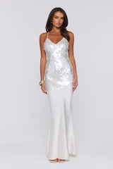 Shimmer Glow Sequin Maxi Dress Ecru White