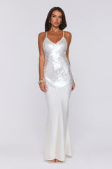 Shimmer Glow Sequin Maxi Dress Ecru White