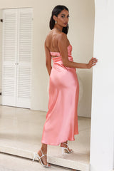 Bonded Connection Satin Maxi Dress Pink
