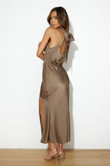 Girl Of The Moment Satin Maxi Dress Brown