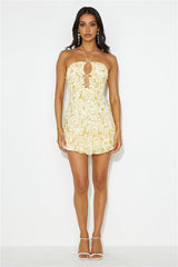 Country Escape Halter Mini Dress Yellow