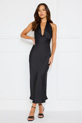 Couture Lane Halter Satin Midi Dress Black