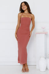 Aiko Halter Mesh Maxi Dress Rose