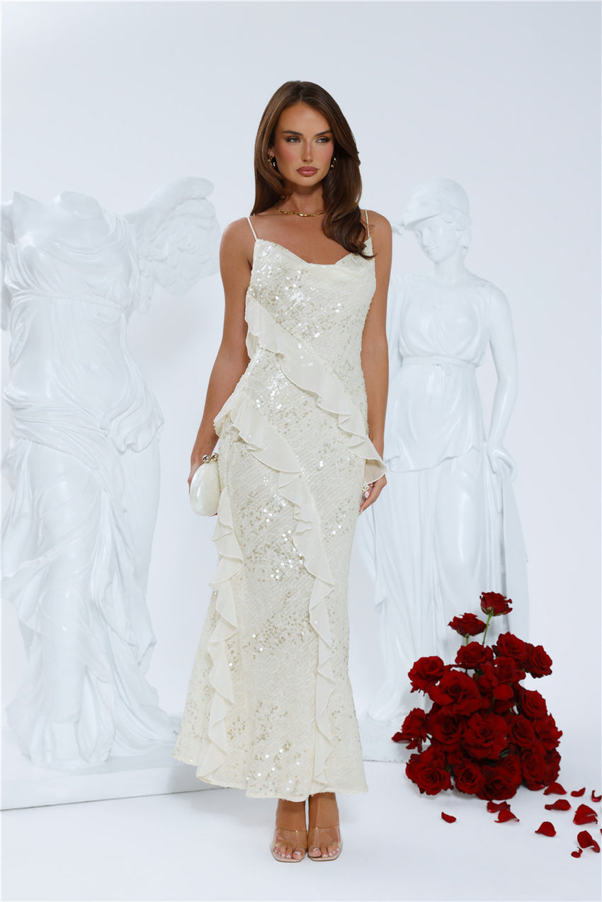 Glitter Gaze Sequin Maxi Dress Cream