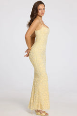 Embellished Square-Neck Maxi Dress in Butter Yellow