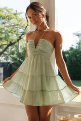 Tiered Ruffle Halter Mini Dress