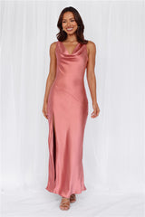 The Loretta Cowl Satin Maxi Dress Rose