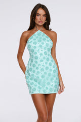 Disco Queens Sequin Halter Mini Dress Mint