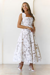 Petal Poise Midi Dress White
