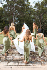 The Adeline Halter Satin Maxi Dress Olive