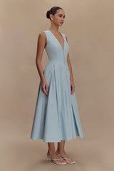 Keely Cotton Sleeveless Midi Dress - Sky Blue