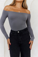 BASE Flawless Off Shoulder Long Sleeve Top Charcoal Grey