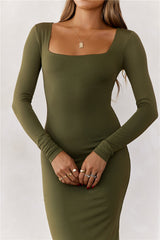 BASE  Embrace Shape Long Sleeve Maxi Dress Army Green