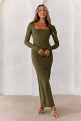BASE  Embrace Shape Long Sleeve Maxi Dress Army Green