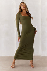 BASE  Embrace Shape Long Sleeve Maxi Dress Army Green