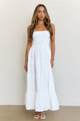 Dreamy Days Broderie Strapless Tiered Maxi Dress White