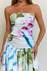 Radiant Garden Floral Strapless Drop Waist Maxi Dress Multi