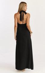 Hilda Maxi Dress - Knot Detail Halter Neck Maxi Dress in Black