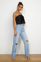 Fresh Style Satin Top Black