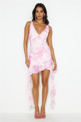 Ocean Sway Frill Mesh Mini Dress Pink