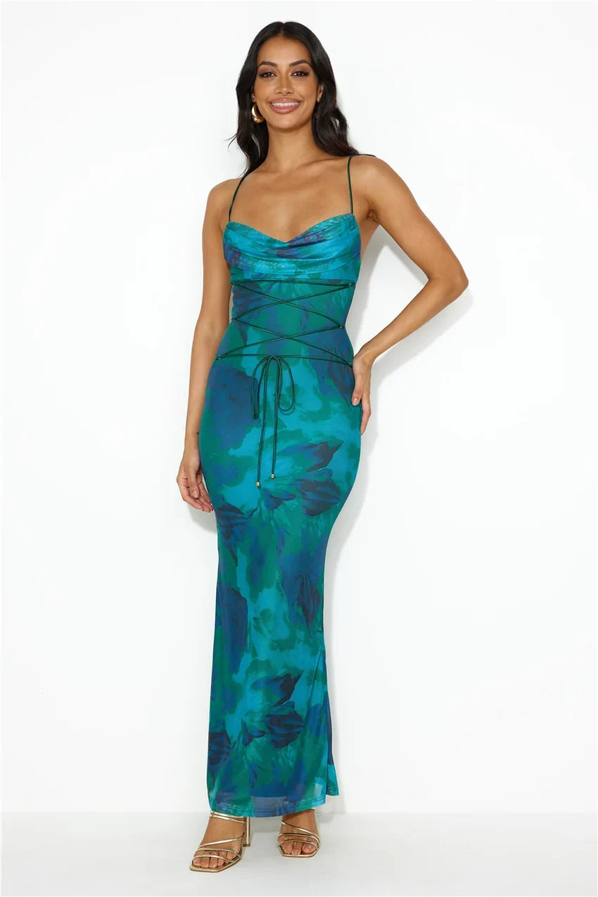 Ocean Dive Mesh Maxi Dress Blue