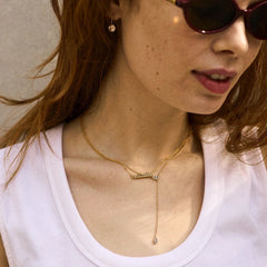 Evil Eye Lariat Necklace - Gold/Pavé