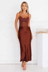 Rule The Glow Satin Mesh Maxi Dress Brown