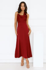 Night's Allure Satin Halter Maxi Dress Wine