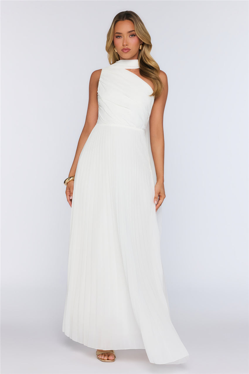 Rosy Romance One Shoulder Maxi Dress White