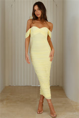 Fitted To Perfection Mesh Midi Dress Yellow
