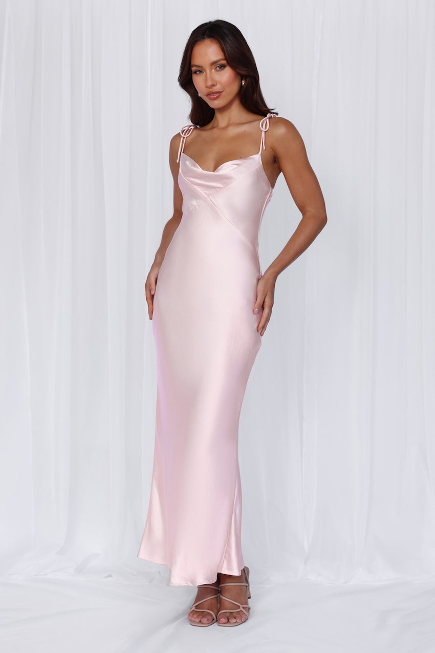    The Penelope Cowl Satin Maxi Dress Pink
