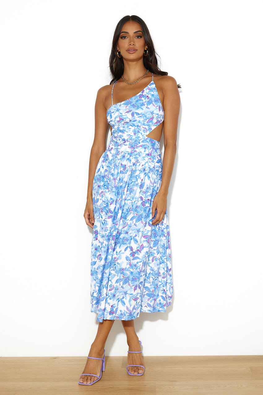 Blooming As One Midi Dress Blue