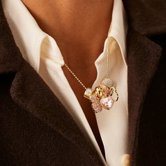 Disney Mickey Mouse Heart Charm Necklace - Gold/Pavé