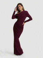 Asymmetric-Neck Maxi Dress With Ruched Detailing