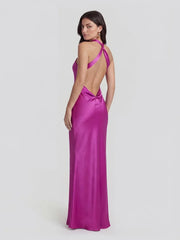 Low Cross Back Halter Maxi Dress