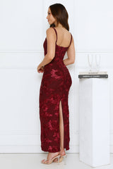Celestial Luxe Mesh Maxi Dress Burgundy